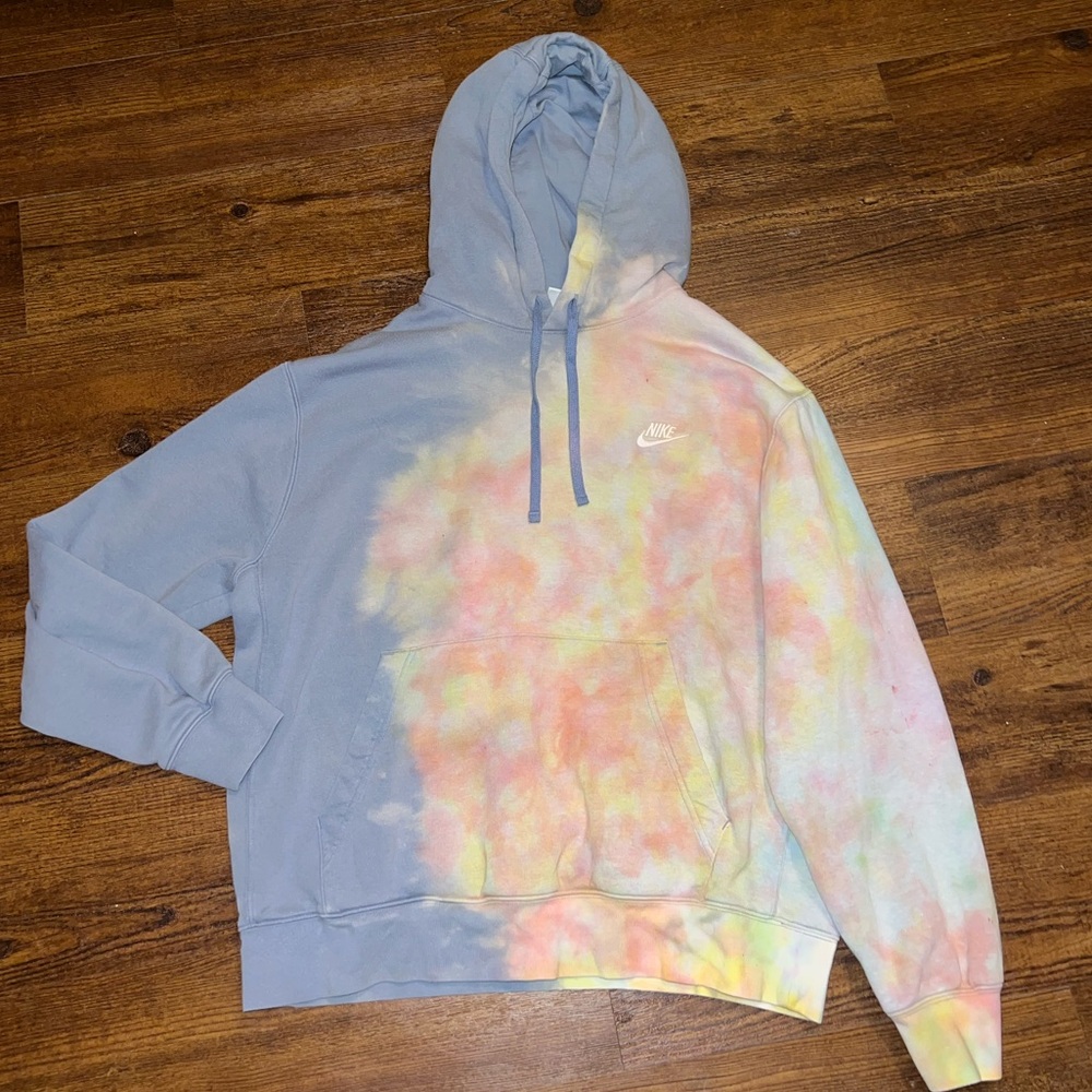 Nike Sportswear Blue Pastel Custom Colorful Tie Dye Sweatshirt Hoodie Size L